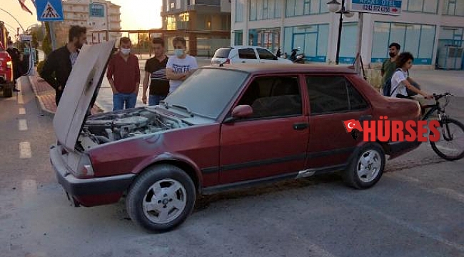 Otomobildeki yangın büyümeden söndürüldü