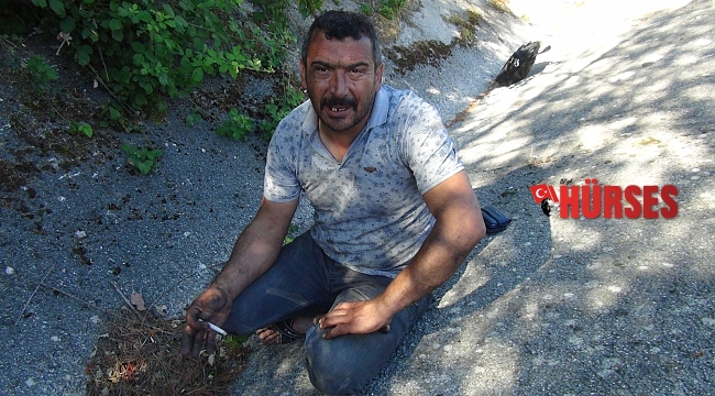 Seyir halindeyken lastiği patlayan tır alev alev yandı