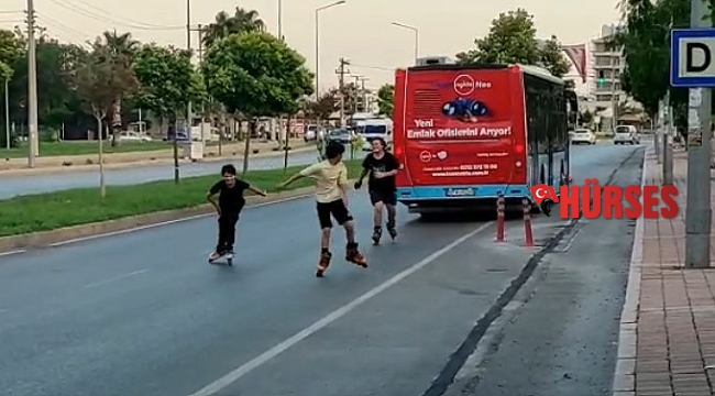 Otobüsün arkasında tehlikeli yolculuk