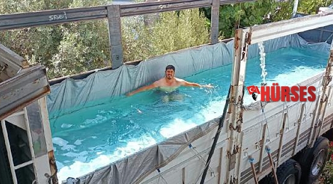 Sıcaktan bunaldı, kamyonunu havuza çevirdi