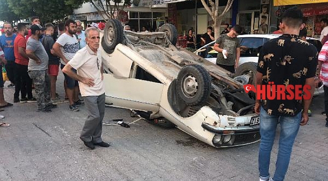 Otomobil ters döndü, sürücü yara almadan kurtuldu