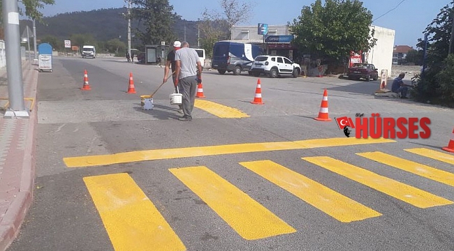 Kemer'de okul çevrelerindeki yaya geçitleri boyanıyor