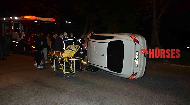 Ağaca çarpıp yan yatan araçtaki sürücü yaralandı