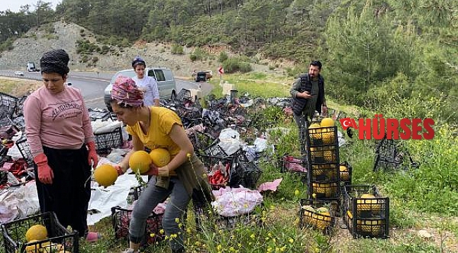 Devrilen kamyondaki sebzeler yola saçıldı