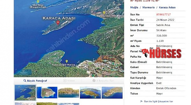 Karaca Adası, 360 milyon TL'ye alıcı bekliyor