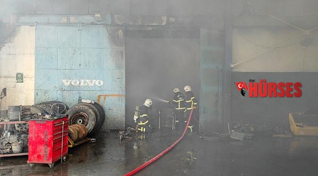 İş makineleri tamir atölyesinde yangın