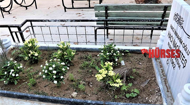 Ölmeden önce cami avlusuna yaptırdığı mezarına gözü gibi bakıyor