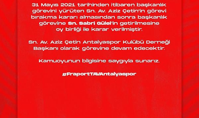 Antalyaspor'un yeni başkanı Sabri Gürel oldu