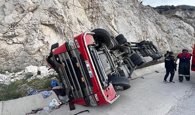 Sebze yüklü tır devrildi