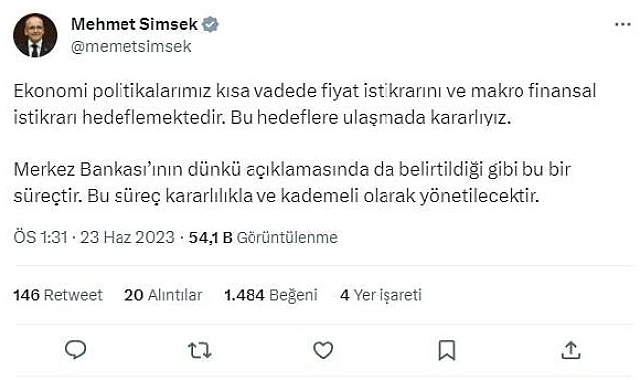 Bakan Şimşek: Fiyat istikrarına giden yol kademeli olacaktır