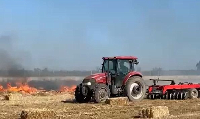 Saman balyalarının bulunduğu arazideki yangın 1 saatte kontrol altına alındı