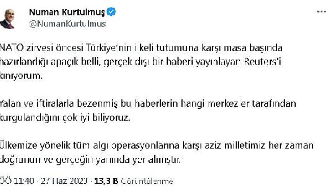 TBMM Başkanı Kurtulmuş: Gerçek dışı bir haberi yayınlayan Reuters'i kınıyorum
