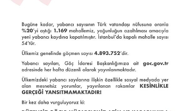 Göç İdaresi Başkanlığı: Ülkemiz genelinde göçmen sayısı 4 milyon 893 bin 752'dir