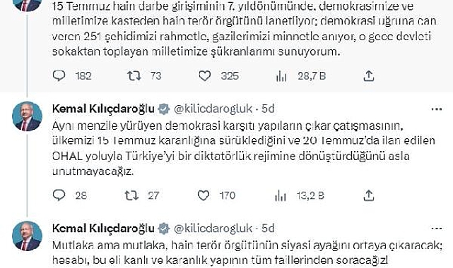 Kılıçdaroğlu'ndan '15 Temmuz' mesajı