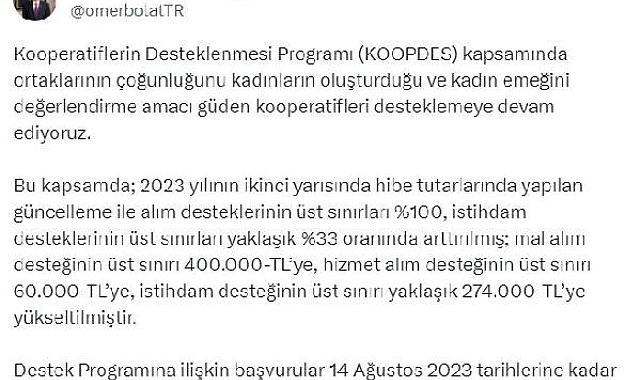 KOOPDES başvuruları 14 Ağustos'a kadar yapılabilecek