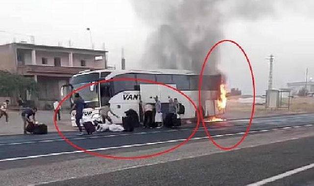 Yanan otobüsten valizlerini almaya çalıştılar