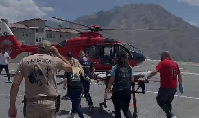 Yılanın ısırdığı çiftçi, ambulans helikopterle hastaneye götürüldü