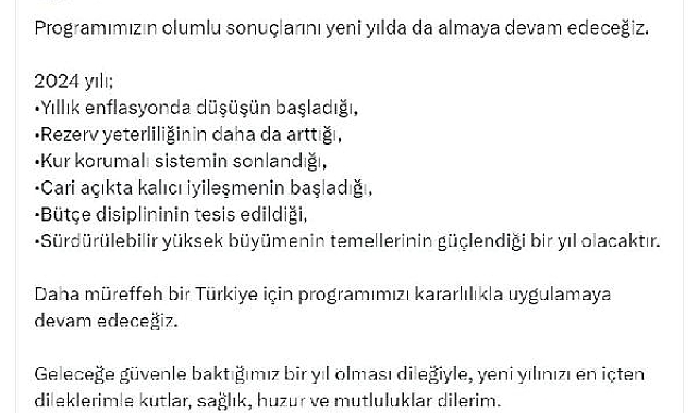 Bakan Şimşek: 2024, enflasyonda düşüşün başladığı bir yıl olacak