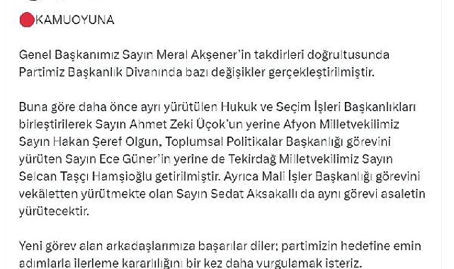 İYİ Parti'de görev değişikliği