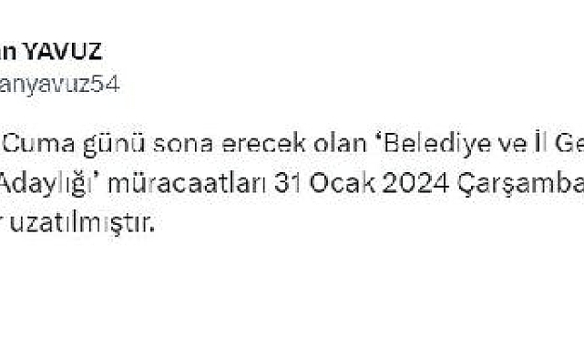AK Parti'de belediye ve il genel meclis üyeliği aday adaylığı başvuru süresi uzatıldı