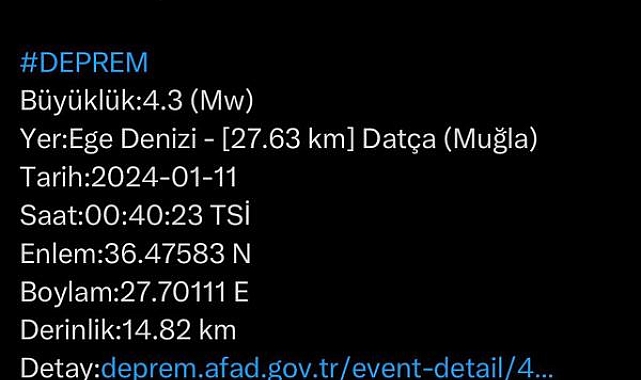 Muğla'da 4,3 büyüklüğünde deprem