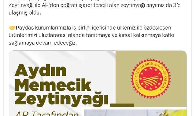 Aydın memecik zeytinyağı, AB'den coğrafi işaret tescili aldı