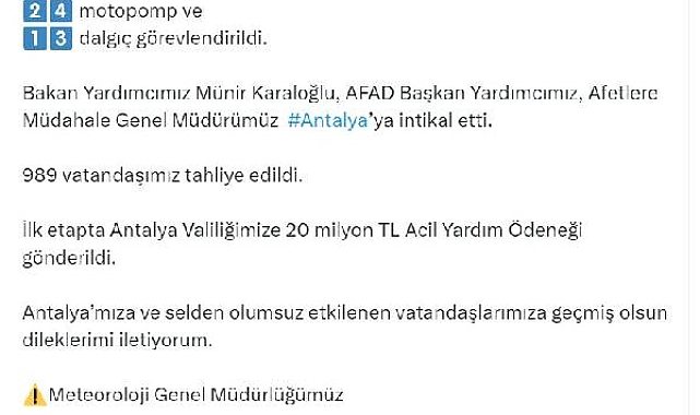 Bakan Yerlikaya: Antalya'da 989 vatandaşımız tahliye edildi