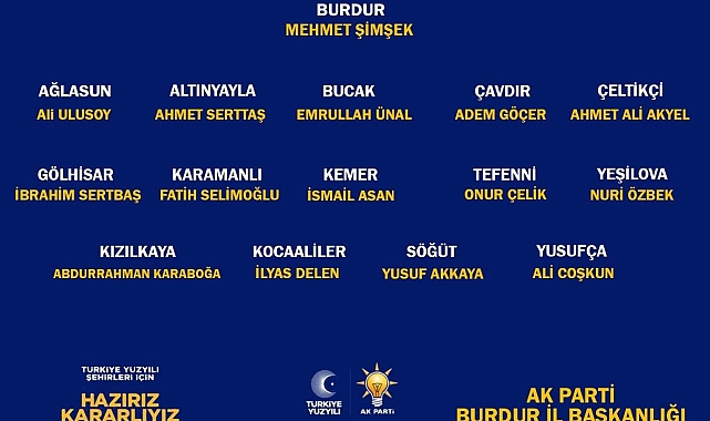 Burdur'da AK Parti ilçe belediye başkan adayları belli oldu