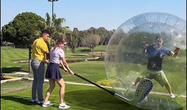 Dev golf sopası ve balon içinde insan videosu ilgi çekti