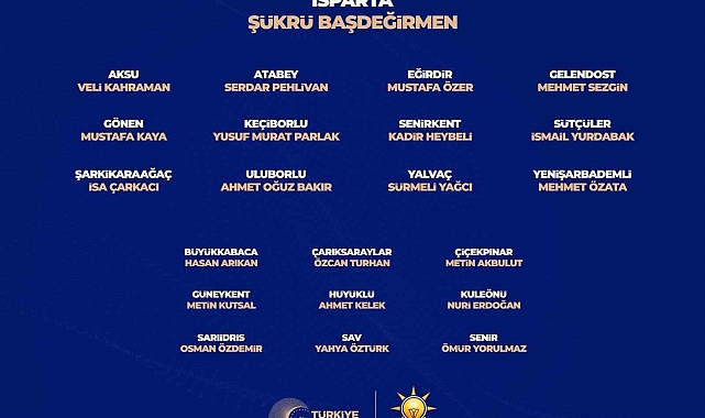Isparta'da AK Parti ilçe belediye başkan adayları belli oldu
