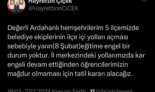 Okullar tatil edildi