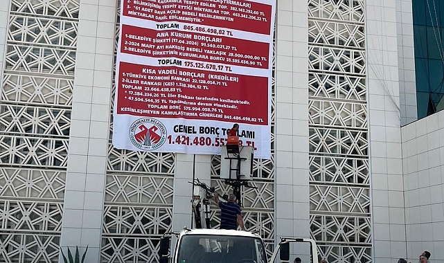 CHP'li yönetim, önceki CHP'li yönetimin borçlarını belediye binasına astı