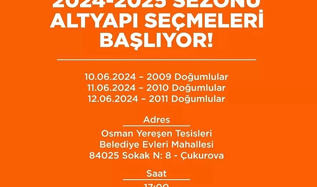 Adanaspor'da yeni sezonun altyapı seçmeleri başlıyor