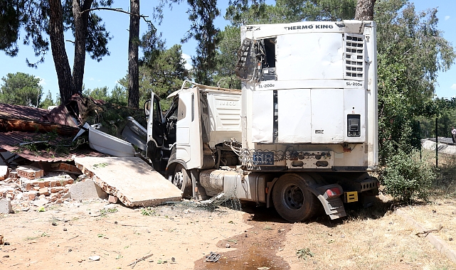 TIR balık üretim tesisi lojmanının odunluğuna girdi: 1 yaralı