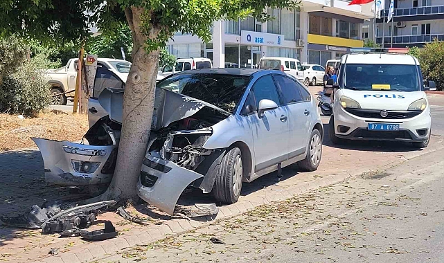 Otomobil ağaca çarparak hurdaya dönerken sürücü ucuz atlattı