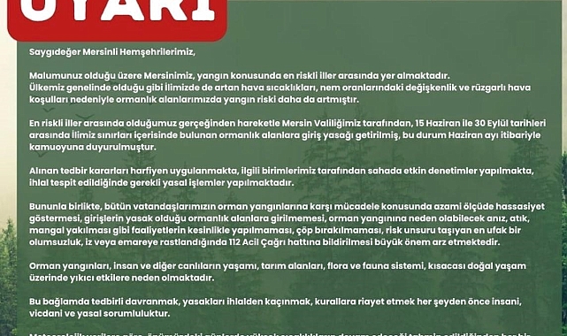 Vali uyarıyor, vatandaşları orman yangınlarına karşı duyarlı olmaya çağırdı