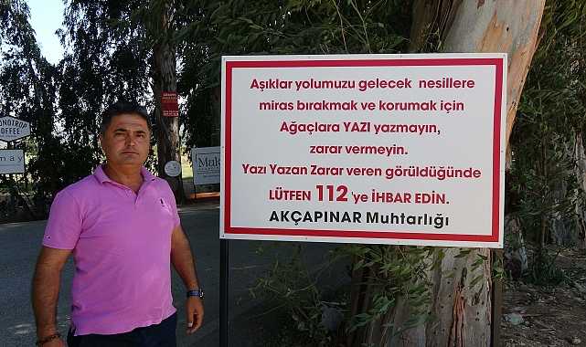 'Aşıklar Yolu'ndaki okaliptüs ağaçlarına tabelalı önlem