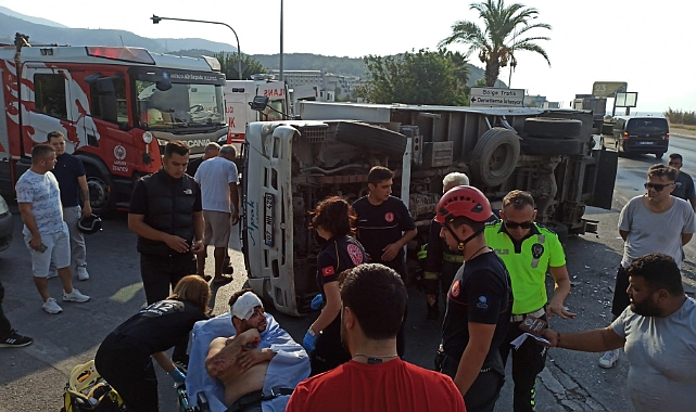 Otomobille çarpışan kamyon devrildi: 1 ağır yaralı