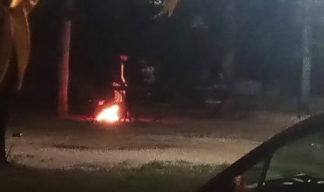 Parktaki yangın korkuttu; o anlar kamerada