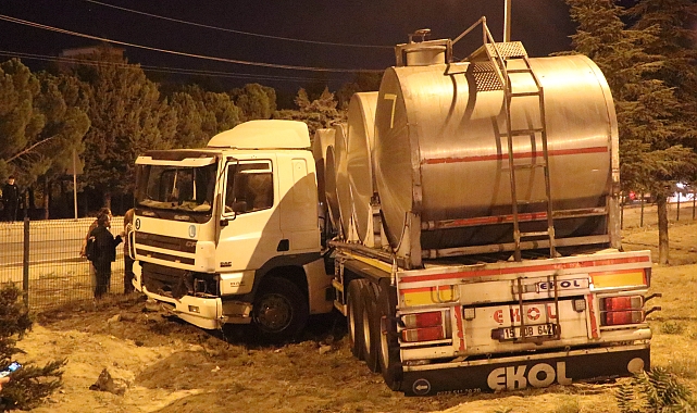 Refüje giren süt tankerinin sürücüsü yaralandı
