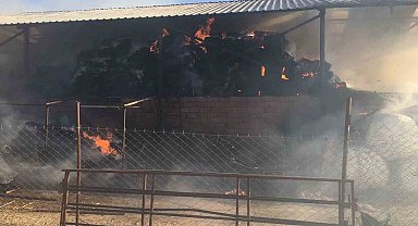 Kaynak makinesinden çıkan yangında 750 saman balyası kül oldu