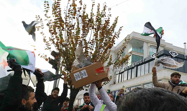 Antalya'daki Suriyeliler rejimin yıkılmasını gökyüzüne beyaz güvercin bırakarak kutladı