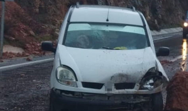 Kaya parçası kazaya sebeb oldu