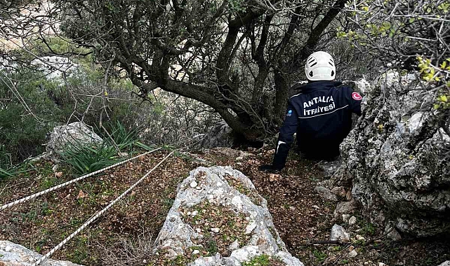 Demre'de 300 metrede 3 gündür mahsur kalan keçi operasyonla kurtarıldı