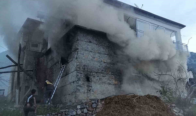 Gazipaşa'da İki Katlı Müstakil Evde Çıkan Yangında Ahırda Bulunan İnek ve Buzağı Telef Oldu