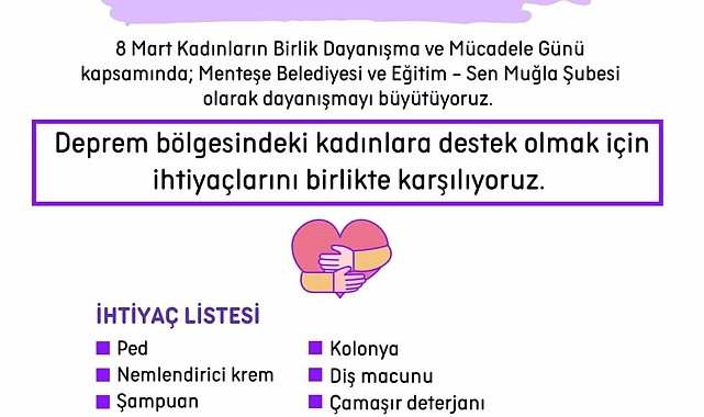 Menteşe'den depremzede kadınlar için dayanışma kampanyası
