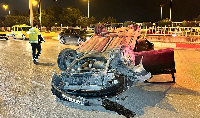 Takla atan otomobilden burunları kanamadan çıktılar