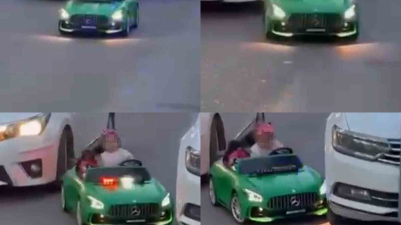 Otomobil çocuğun bindiği akülü araca çarptı: O anlar kamerada