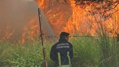 Antalya’da itfaiye erleri alevlerle burun buruna kaldı, bir adım geri atmadılar