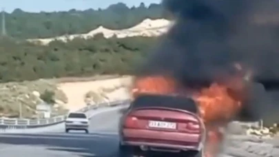 Gülnar'da Otomobil alev alev yandı